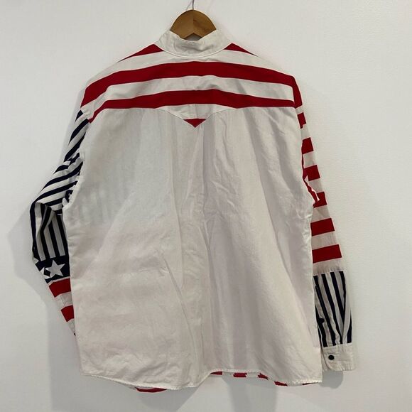 Vintage Panhandle Slim American Flag Western Style Button Down Shirt Size Large - Picture 2 of 12